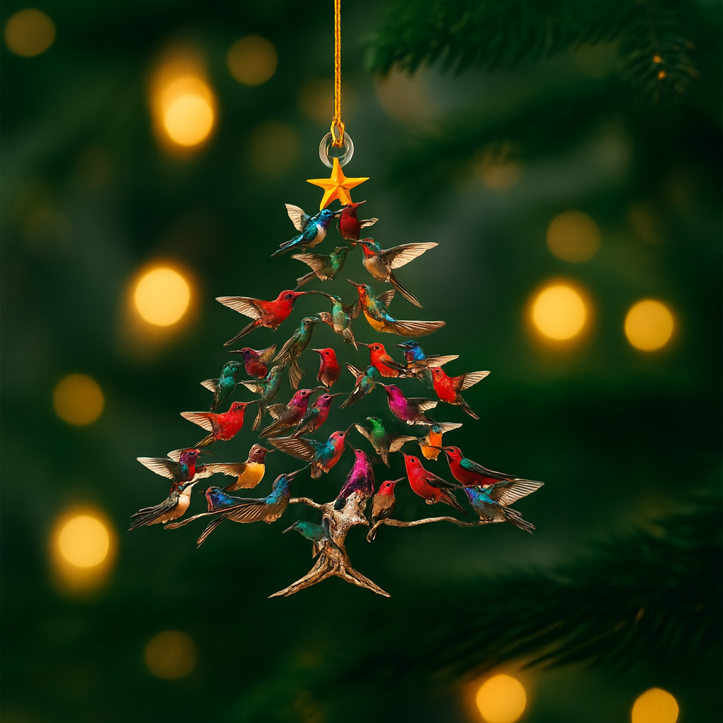 Ornement de Noël en acrylique 2D – Colibri – Double face – Cristal léger – 4 × 4 inches – Décoration arbre, fenêtre et table