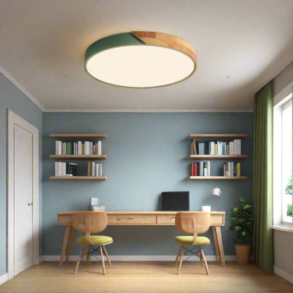 Plafonnier LED en bois – Design scandinave naturel – Éclairage blanc froid – Structure bois et acrylique – Ø 23 cm ou Ø 30 cm – Installation plafond facile