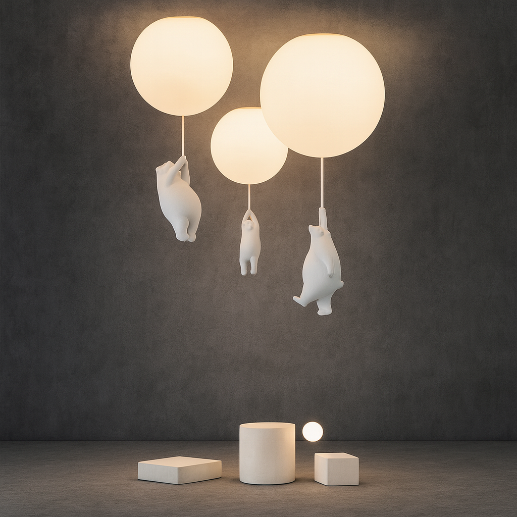 Maison Elvion – Plafonnier pour enfants avec ours et ballon – Design CloudBear – LED intégrée 3000K – Éclairage décoratif pour chambre d’enfant – Ø40 cm