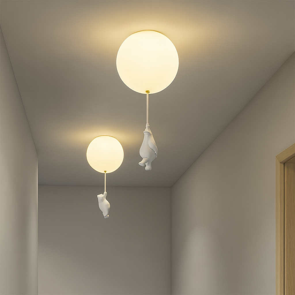 Maison Elvion – Plafonnier pour enfants avec ours et ballon – Design CloudBear – LED intégrée 3000K – Éclairage décoratif pour chambre d’enfant – Ø40 cm