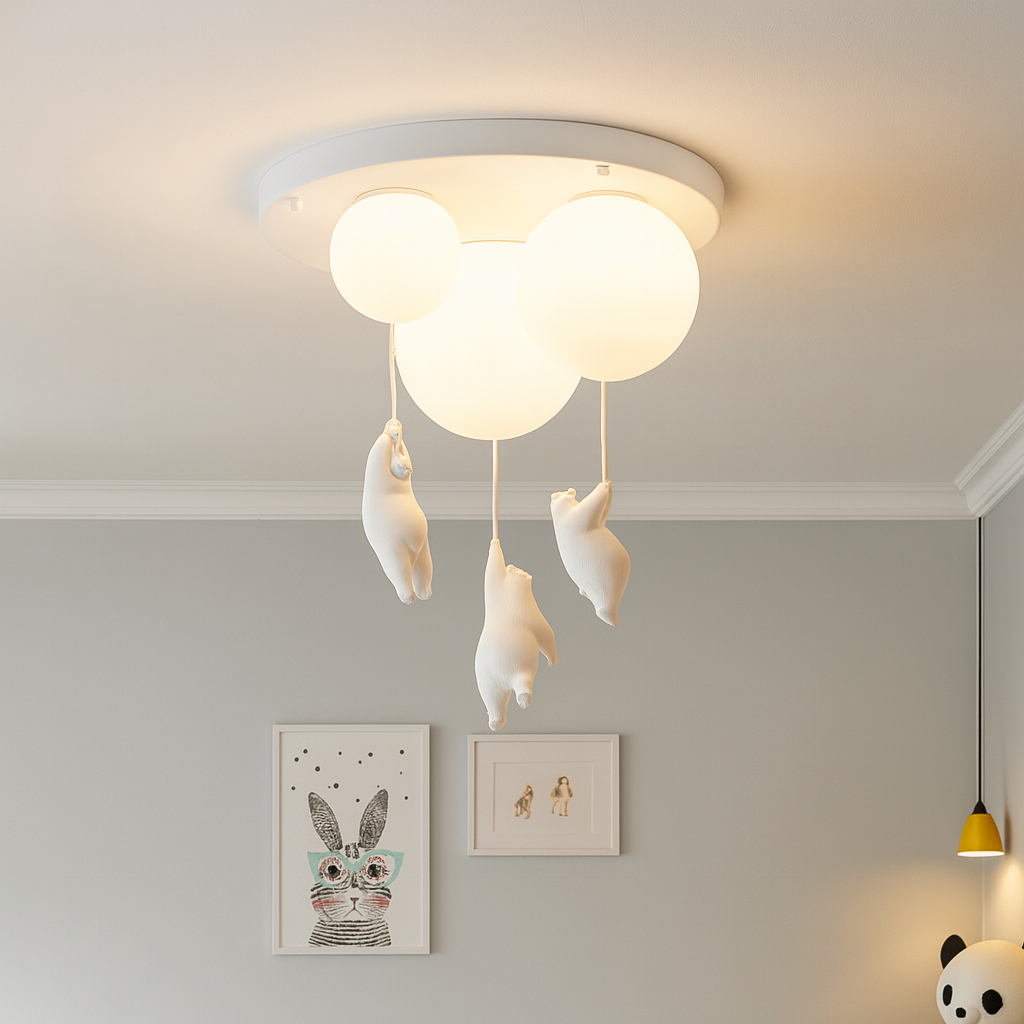 Maison Elvion – Plafonnier pour enfants avec ours et ballon – Design CloudBear – LED intégrée 3000K – Éclairage décoratif pour chambre d’enfant – Ø40 cm