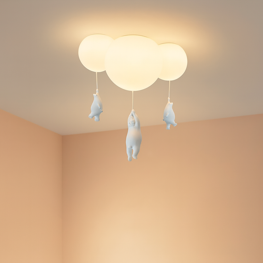 Maison Elvion – Plafonnier pour enfants avec ours et ballon – Design CloudBear – LED intégrée 3000K – Éclairage décoratif pour chambre d’enfant – Ø40 cm