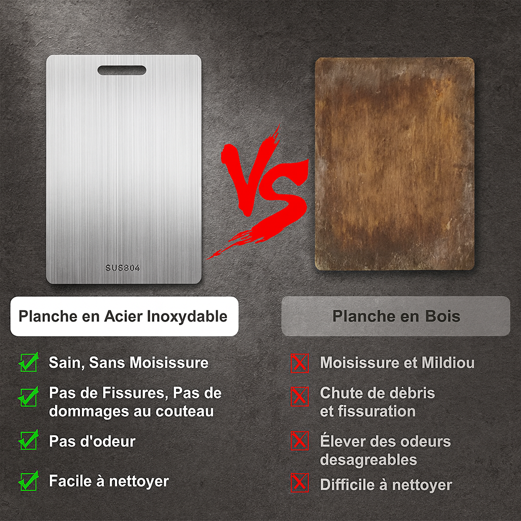 Planche à découper double face en acier inoxydable – Revêtement titane – Durable, hygiénique et facile à nettoyer – Idéale pour la préparation et la conservation des aliments