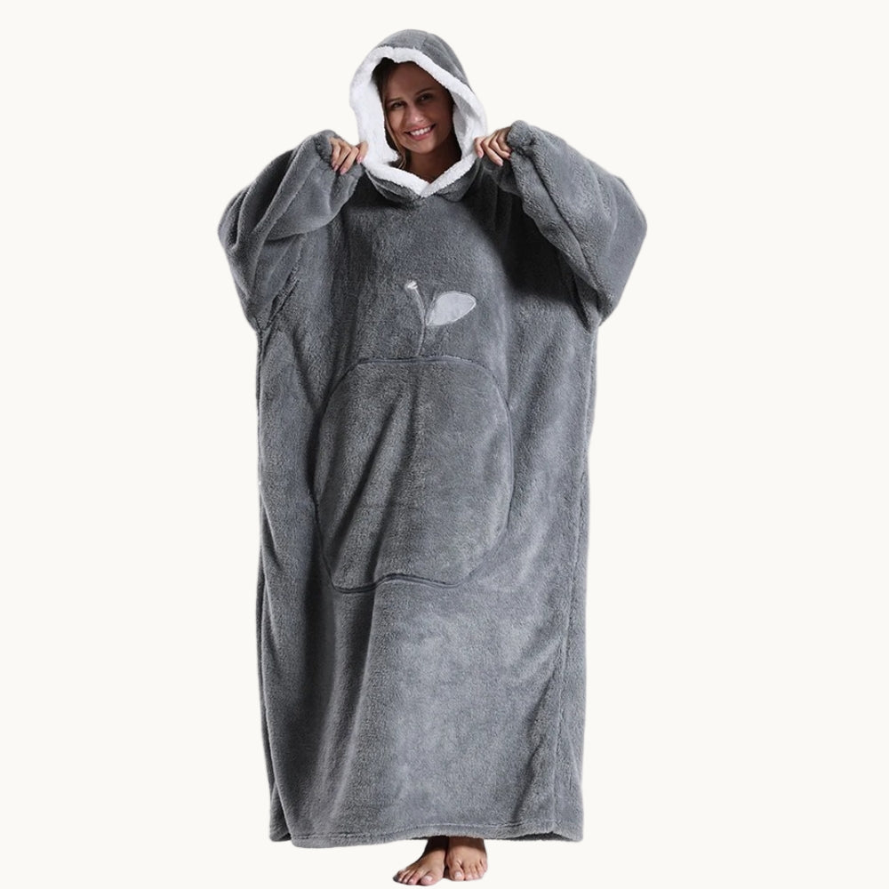 Maison Elvion – Poncho plaid long en polaire – Coupe ample et chaude – Longueur jusqu’aux chevilles – Tissu doux et respirant – Idéal pour l’hiver à la maison