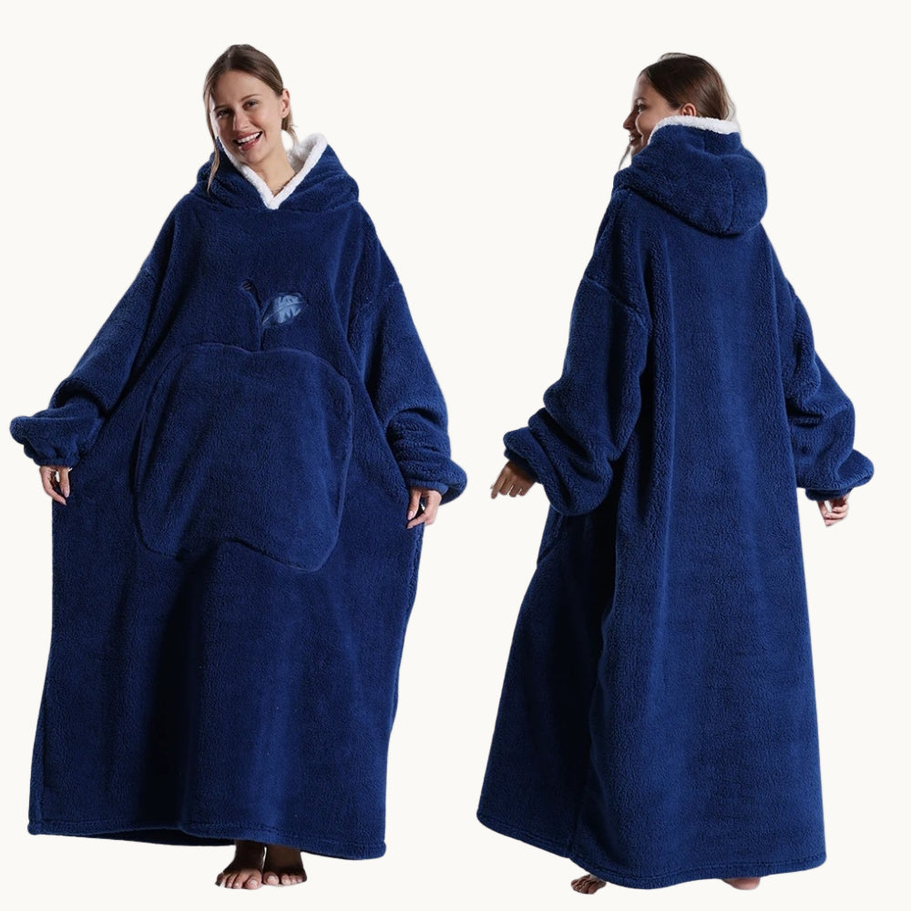 Maison Elvion – Poncho plaid long en polaire – Coupe ample et chaude – Longueur jusqu’aux chevilles – Tissu doux et respirant – Idéal pour l’hiver à la maison