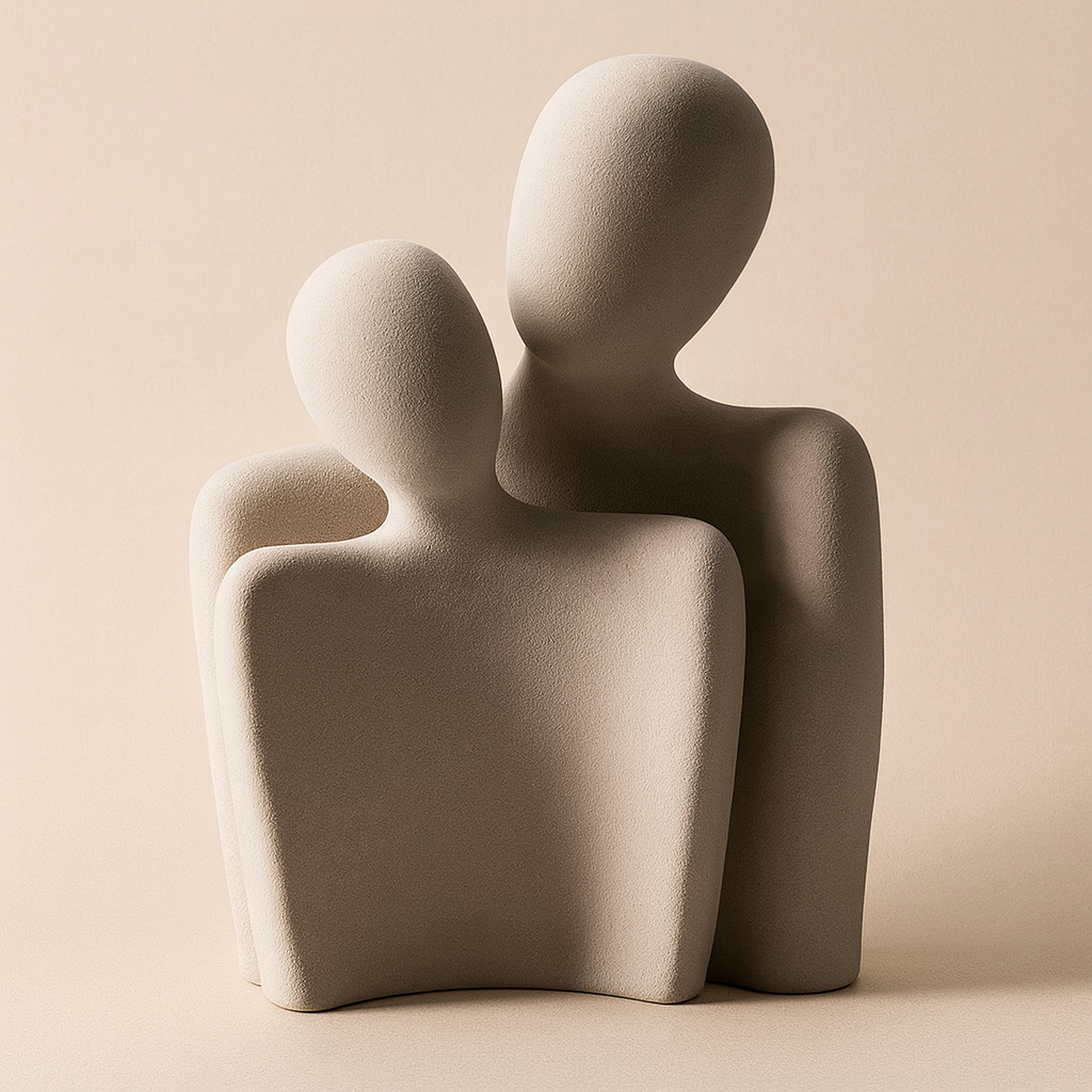 Maison Elvion – Sculpture décorative en céramique – Design abstrait de couple enlacé – Expression artistique de l’union et de la complicité – Élément décoratif pour la maison, le bureau ou idée cadeau
