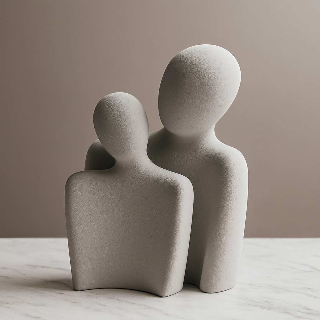 Maison Elvion – Sculpture décorative en céramique – Design abstrait de couple enlacé – Expression artistique de l’union et de la complicité – Élément décoratif pour la maison, le bureau ou idée cadeau