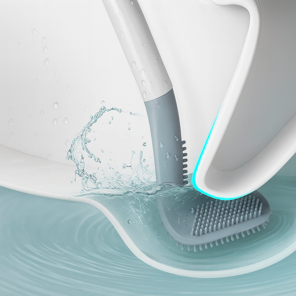SmartBrush – Brosse de toilette intelligente – Tête flexible en L – Poils en TPR anti-saleté – Support mural sans perçage