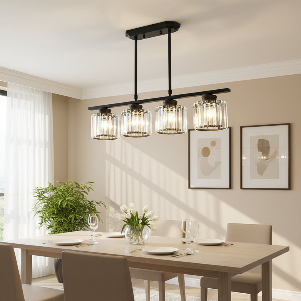 Maison Elvion – Suspension design nordique à plusieurs têtes – Verre et fer – Éclairage moderne pour îlot de cuisine, salle à manger ou salon – 3 ou 4 lampes réglables