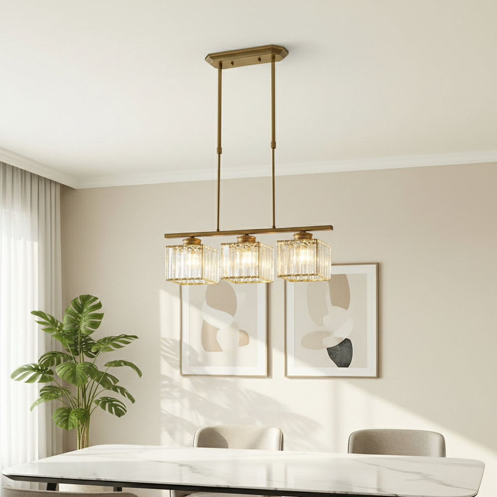 Maison Elvion – Suspension design nordique à plusieurs têtes – Verre et fer – Éclairage moderne pour îlot de cuisine, salle à manger ou salon – 3 ou 4 lampes réglables