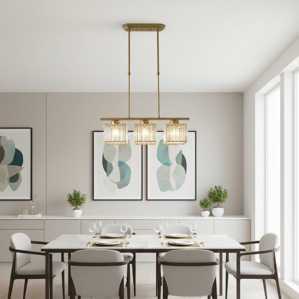 Maison Elvion – Suspension design nordique à plusieurs têtes – Verre et fer – Éclairage moderne pour îlot de cuisine, salle à manger ou salon – 3 ou 4 lampes réglables