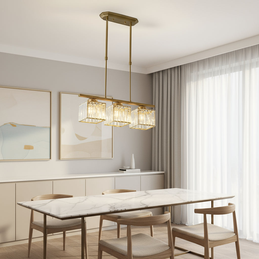 Maison Elvion – Suspension design nordique à plusieurs têtes – Verre et fer – Éclairage moderne pour îlot de cuisine, salle à manger ou salon – 3 ou 4 lampes réglables