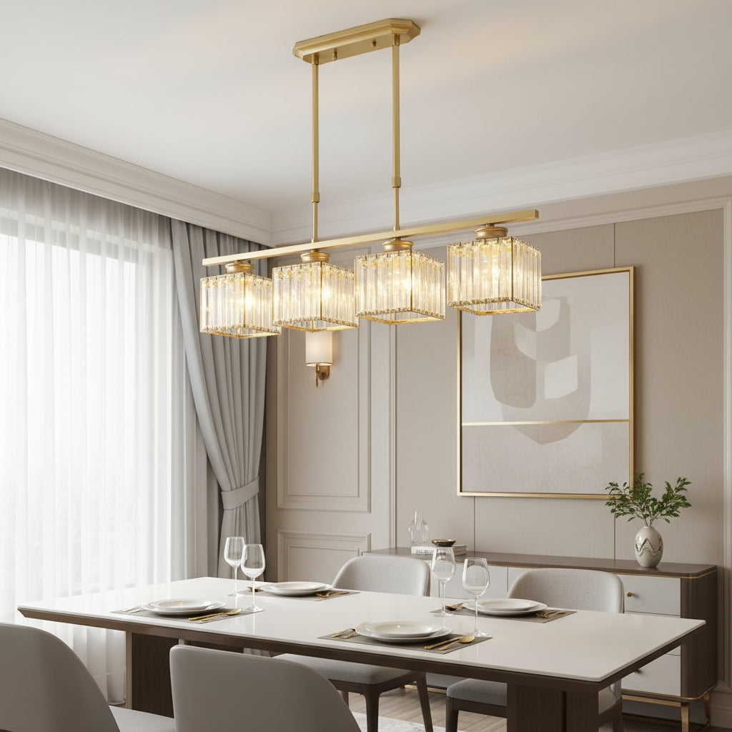 Maison Elvion – Suspension design nordique à plusieurs têtes – Verre et fer – Éclairage moderne pour îlot de cuisine, salle à manger ou salon – 3 ou 4 lampes réglables