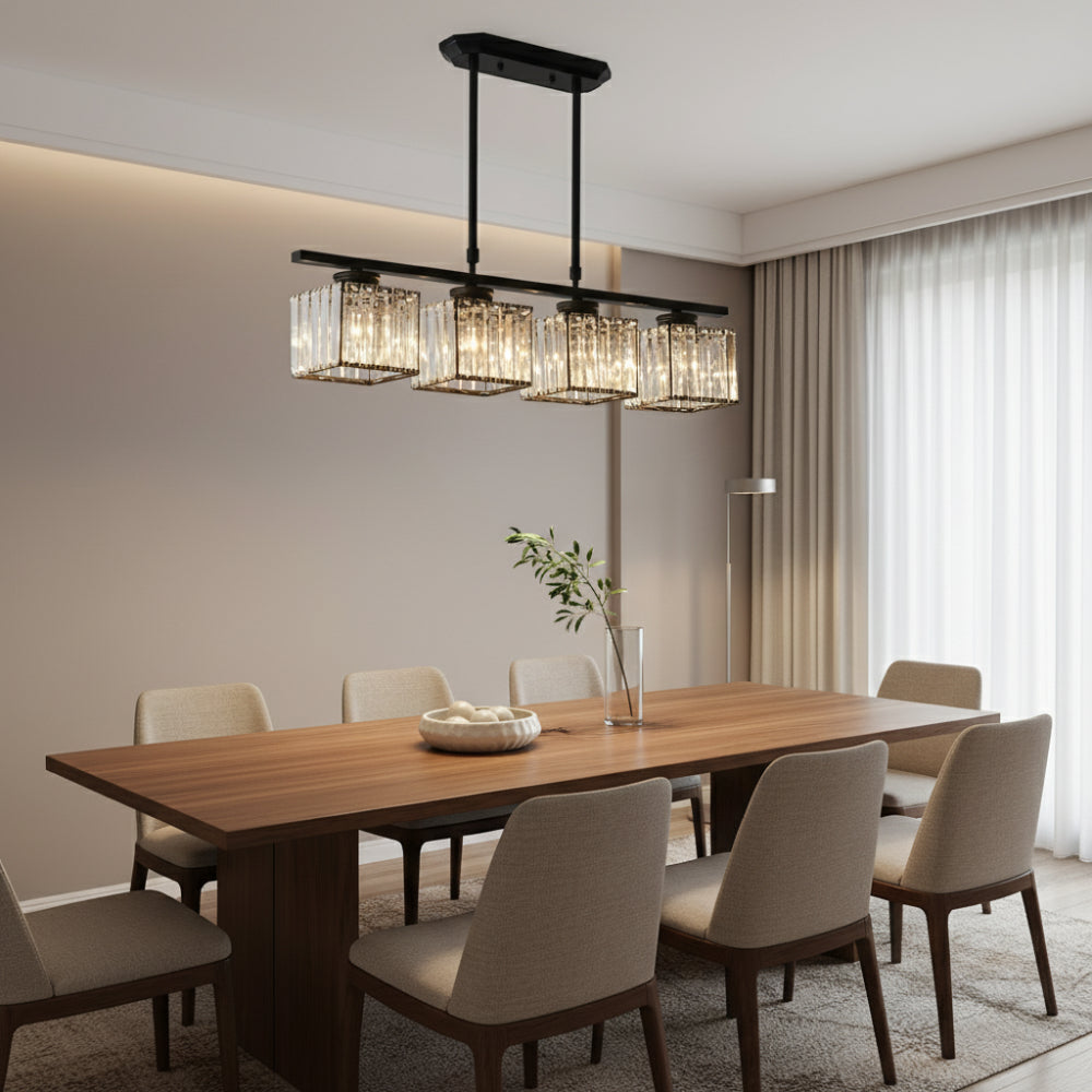 Maison Elvion – Suspension design nordique à plusieurs têtes – Verre et fer – Éclairage moderne pour îlot de cuisine, salle à manger ou salon – 3 ou 4 lampes réglables