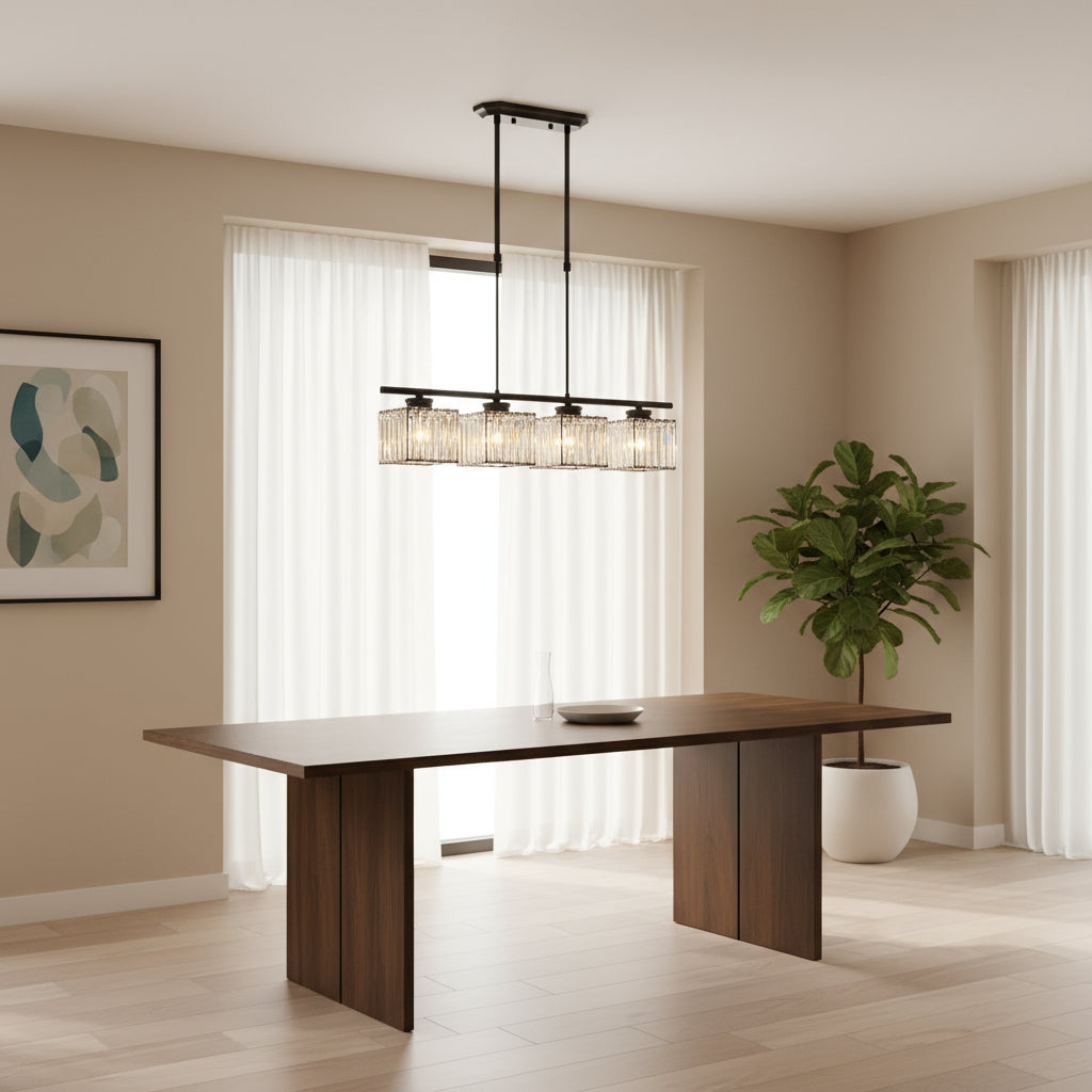 Maison Elvion – Suspension design nordique à plusieurs têtes – Verre et fer – Éclairage moderne pour îlot de cuisine, salle à manger ou salon – 3 ou 4 lampes réglables