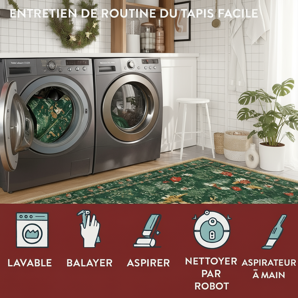 Tapis de couloir de Noël – Rouge festif – Fausses fibres de laine ultra-douces – Dos antidérapant TPE – Lavable en machine – Sécurisé enfants et animaux
