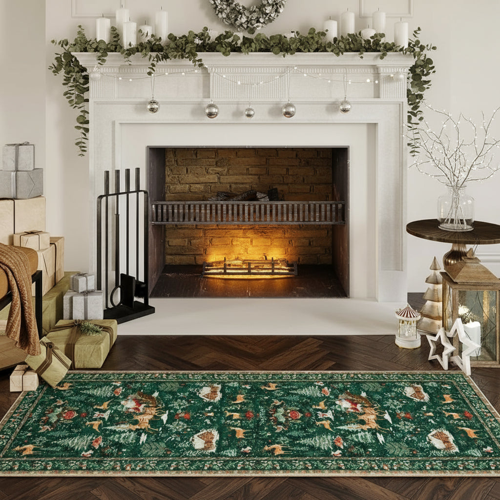 Tapis de couloir de Noël – Rouge festif – Fausses fibres de laine ultra-douces – Dos antidérapant TPE – Lavable en machine – Sécurisé enfants et animaux