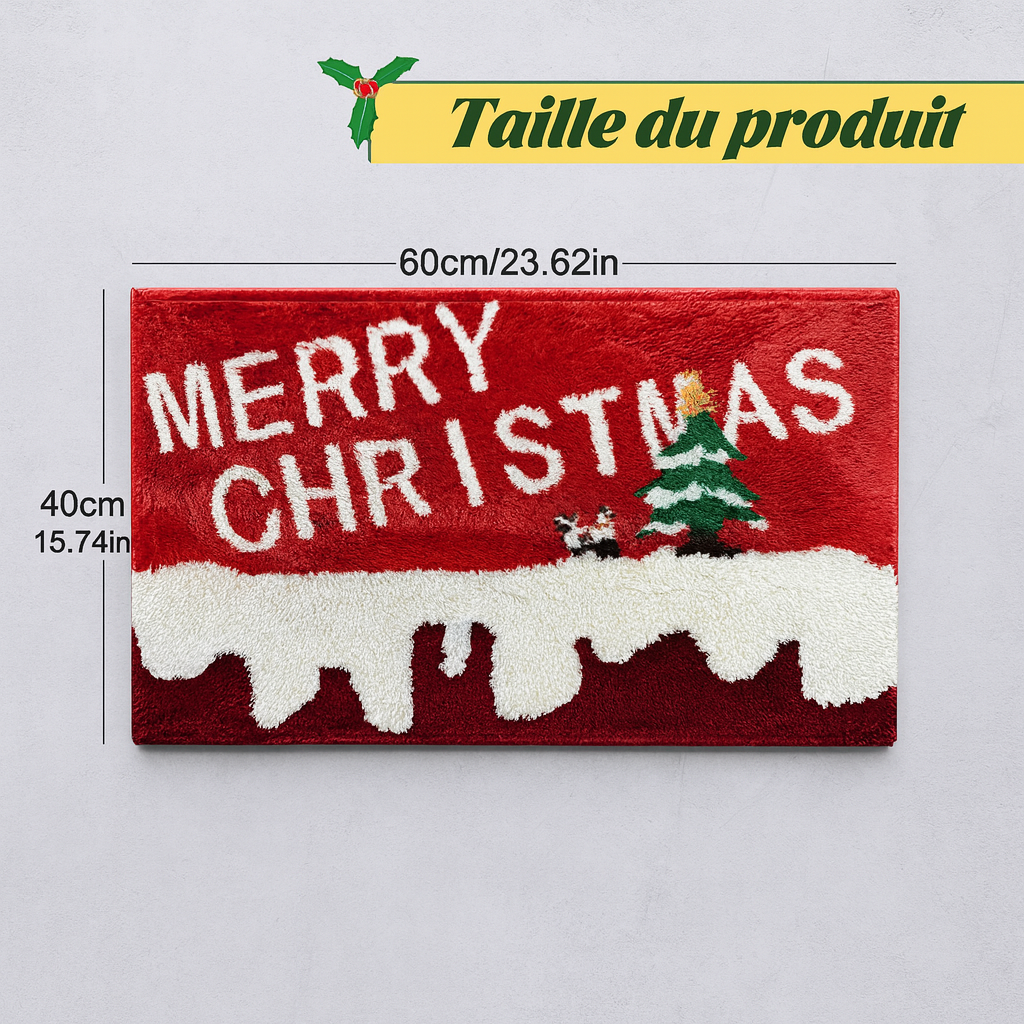 Tapis de porte de Noël – Rouge Père Noël et bonhommes en pain d’épice – Intérieur et extérieur – Décoration maison et Nouvel An 2025