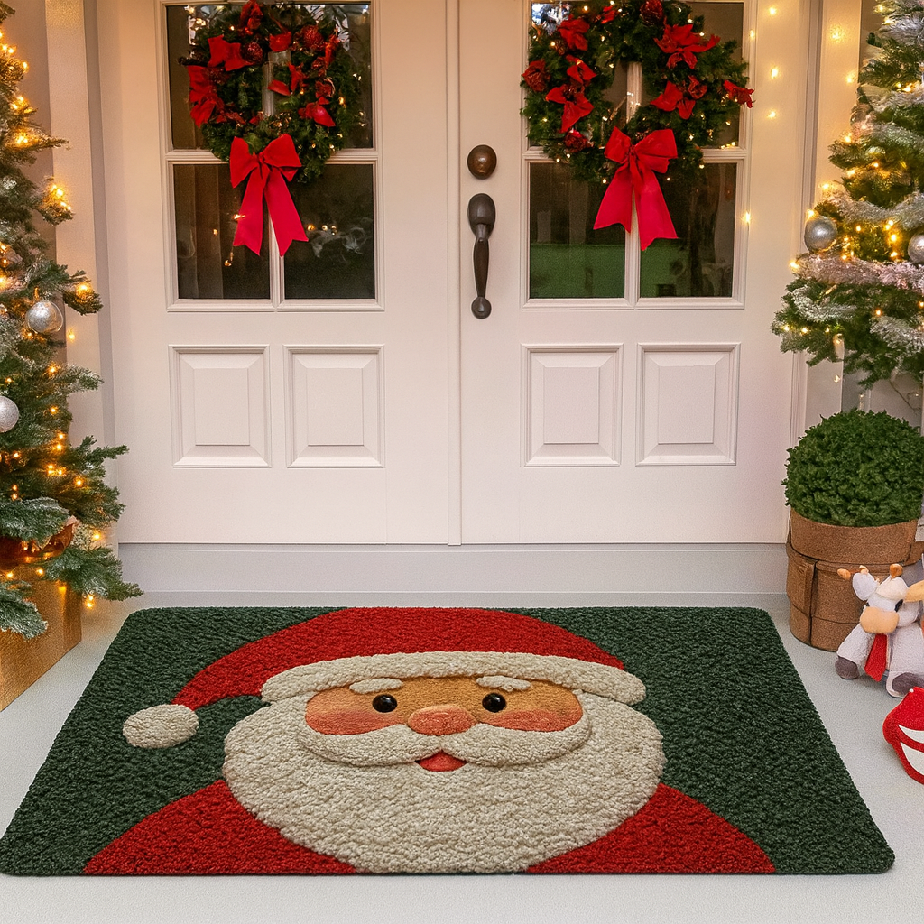 Tapis de porte de Noël – Rouge Père Noël et bonhommes en pain d’épice – Intérieur et extérieur – Décoration maison et Nouvel An 2025