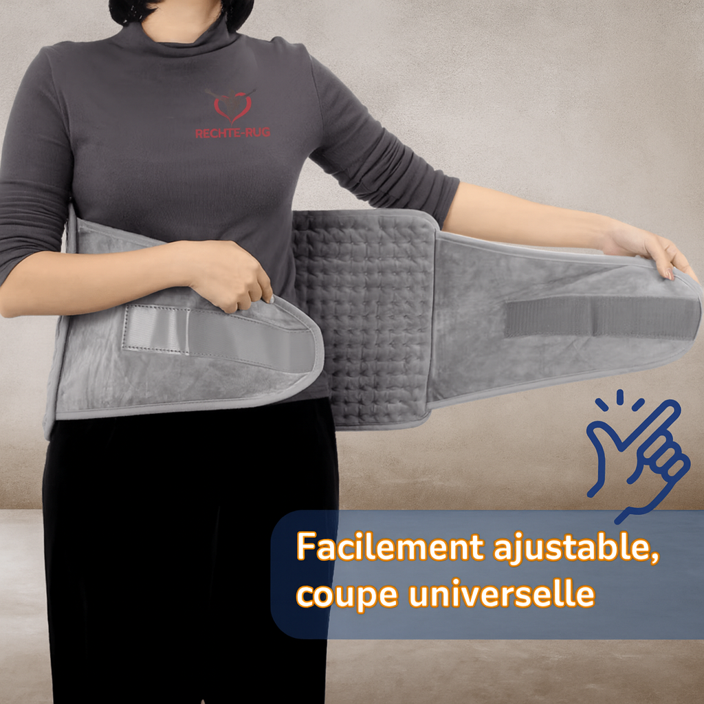 Maison Elvion – Attelle thermique – Ceinture chauffante pour le bas du dos – Ajustable 125 × 30 cm – Avec télécommande et minuterie – Soulagement musculaire et stimulation de la circulation sanguine