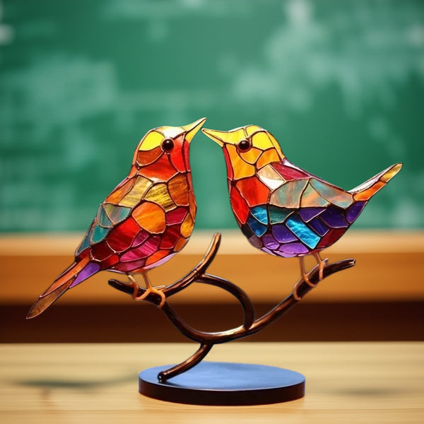 EleganBird – Ensemble décoratif d'oiseaux en verre avec support