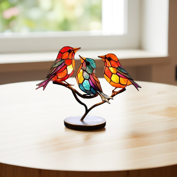 EleganBird – Ensemble décoratif d'oiseaux en verre avec support
