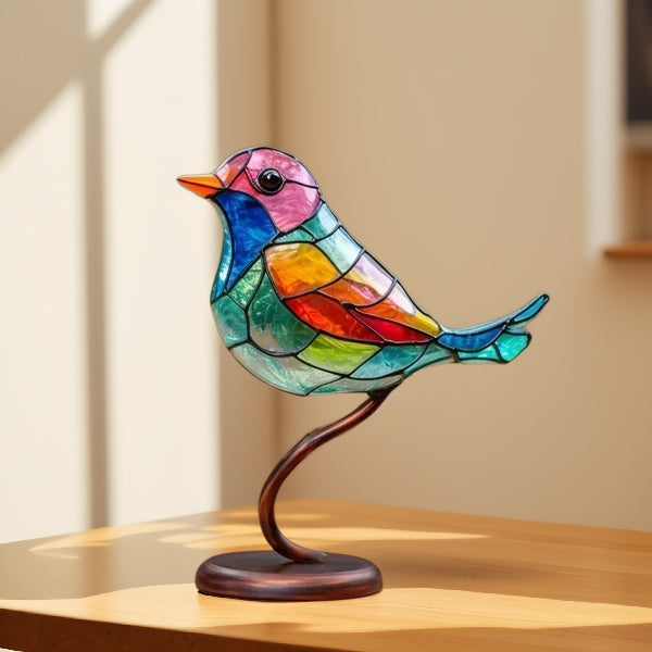 EleganBird – Ensemble décoratif d'oiseaux en verre avec support